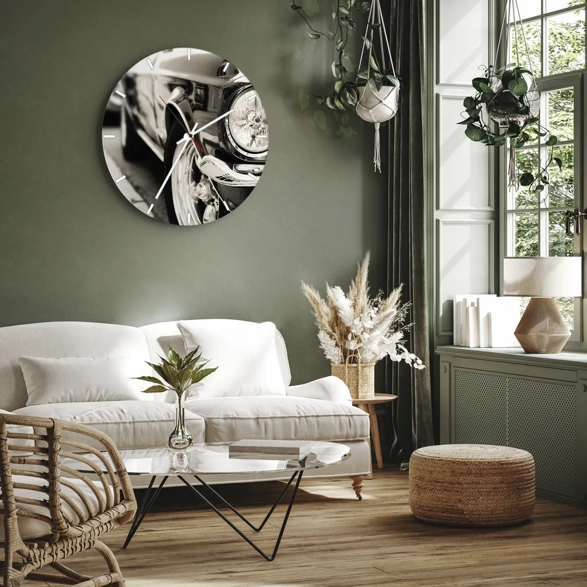 Vægur, Uret - Nærbillede af en klassisk bils forlygte - 30x30cm - Vedvarende glans - Moderne vægdekoration til stue, køkken og soveværelse ARTTOR