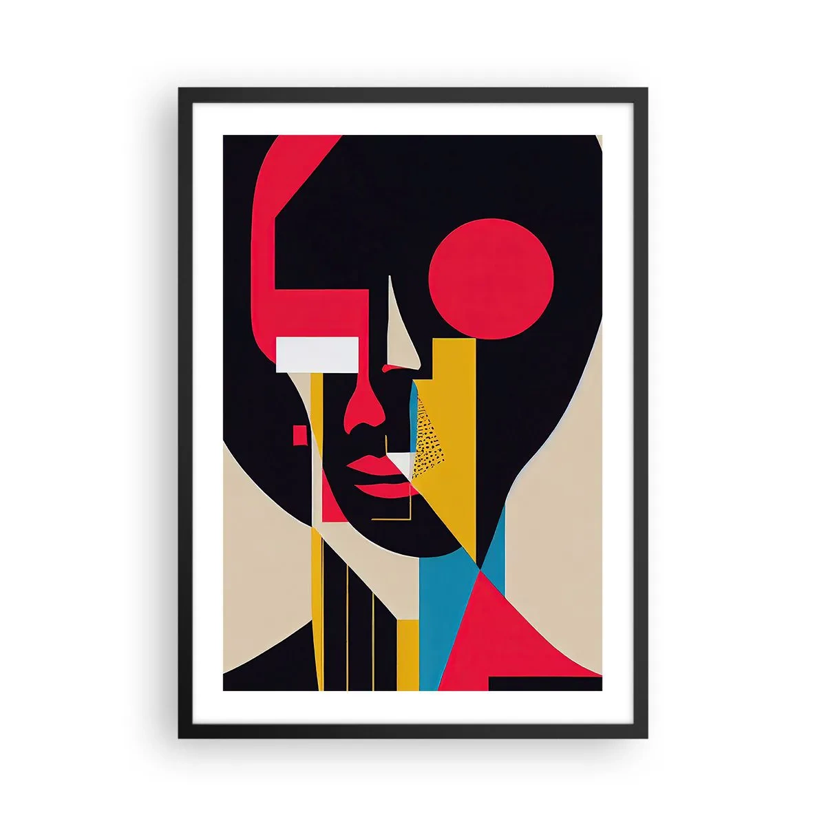 Plakat i sort ramme - Abstrakt portræt i en geometrisk komposition - 50x70cm - Hendes indre verden - Moderne vægdekoration til stue og soveværelse ARTTOR
