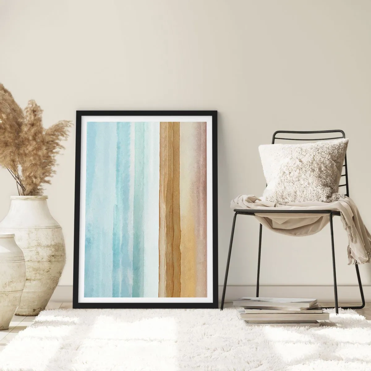 Plakat i sort ramme - Et minimalistisk landskab i pastelfarver - 50x70cm - Trøst - Moderne vægdekoration til stue og soveværelse ARTTOR