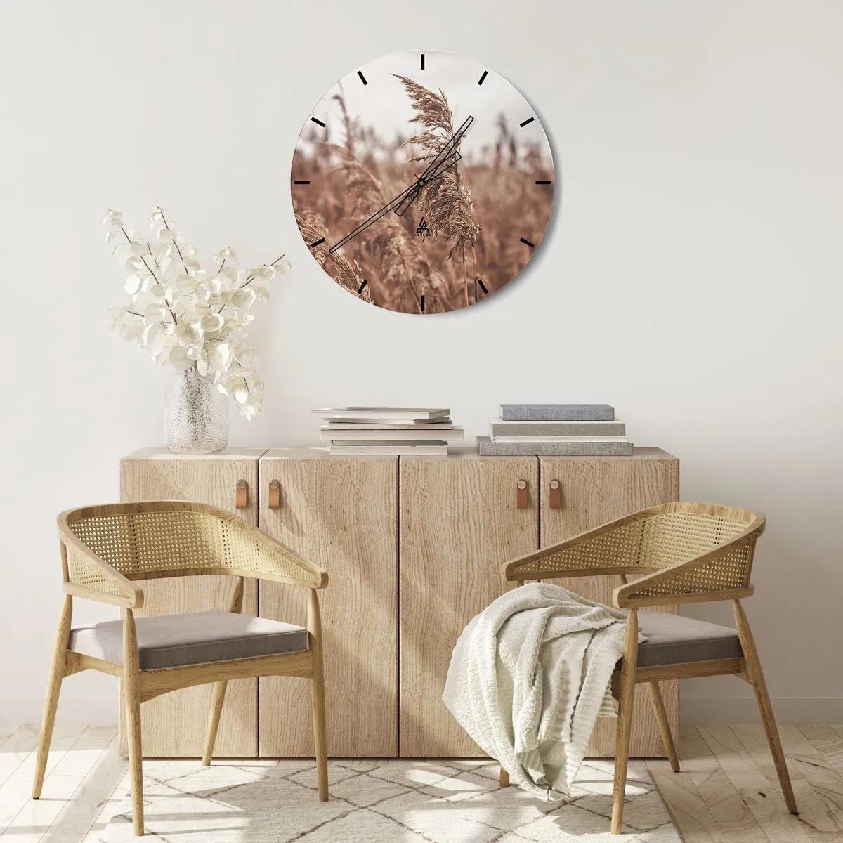 Vægur, Uret - Efterårsgræsser svajer i vinden i naturlige farver - 30x30cm - Efteråret er allerede på markerne - Moderne vægdekoration til stue, køkken og soveværelse ARTTOR