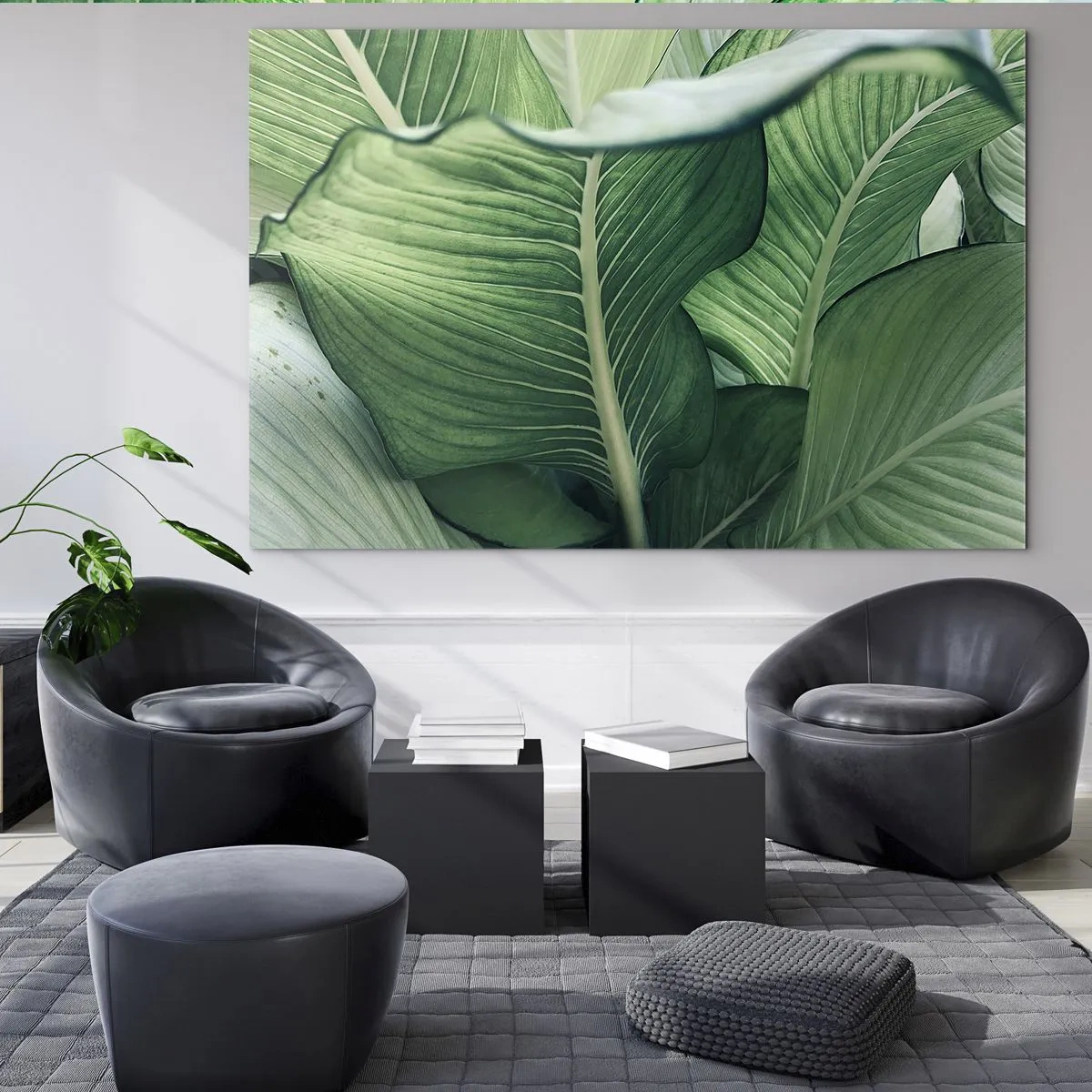 Billede på glas - Frodige grønne blade i nærbillede og naturligt lys - 70x50cm - Livet er intenst grønt - Moderne vægdekoration til stue og soveværelse ARTTOR
