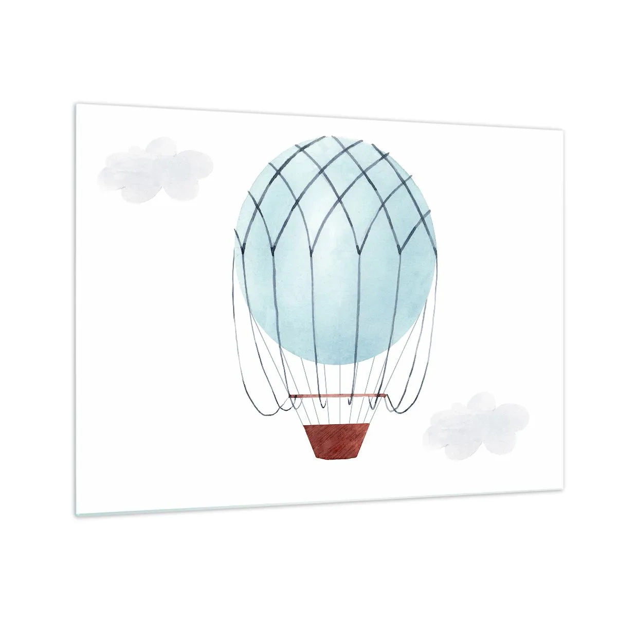 Billede på glas - Blå varmluftballon i skyerne - 70x50cm - Alt i skyerne - Moderne vægdekoration til stue og soveværelse ARTTOR