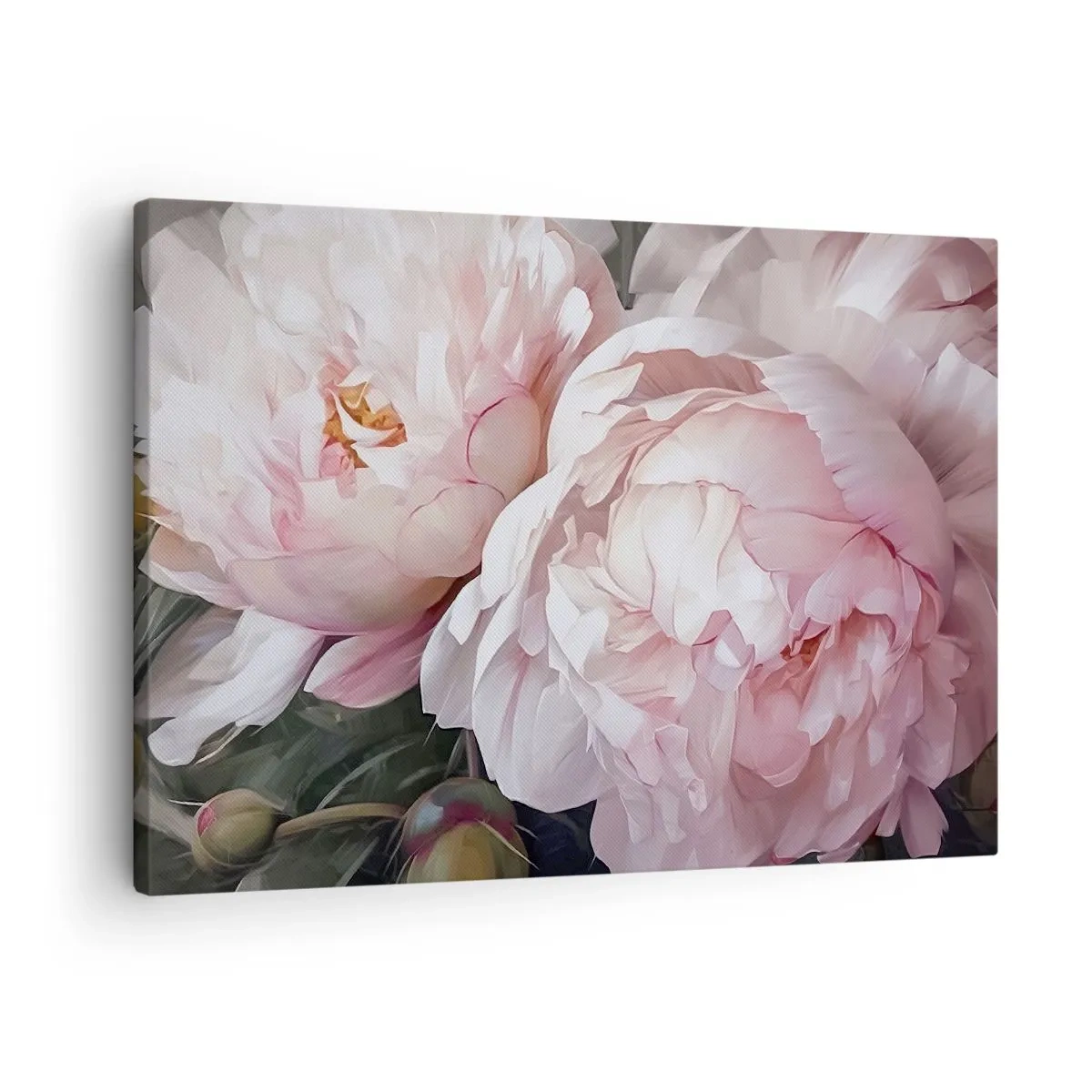 Lærredstryk - Billede på lærred - Fine lyserøde pæoner i fuldt flor - 70x50cm - Fastlåst i blomstring - Moderne vægdekoration til stue og soveværelse ARTTOR