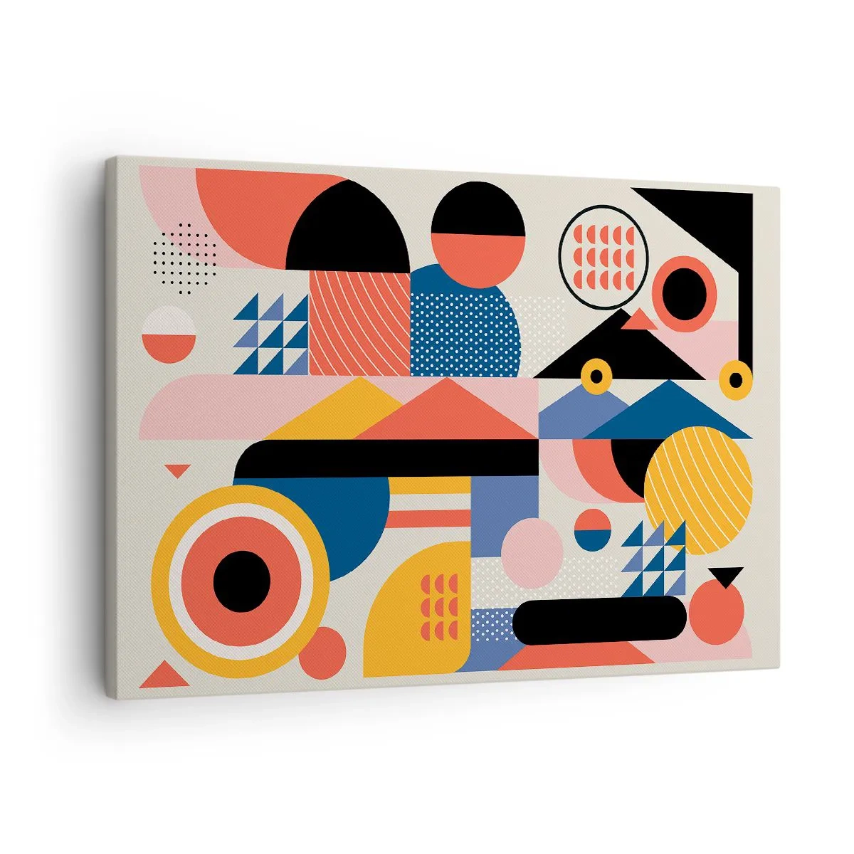 Lærredstryk - Billede på lærred - Farverige geometriske former i retrostil - 70x50cm - Komposition: Leg - Moderne vægdekoration til stue og soveværelse ARTTOR