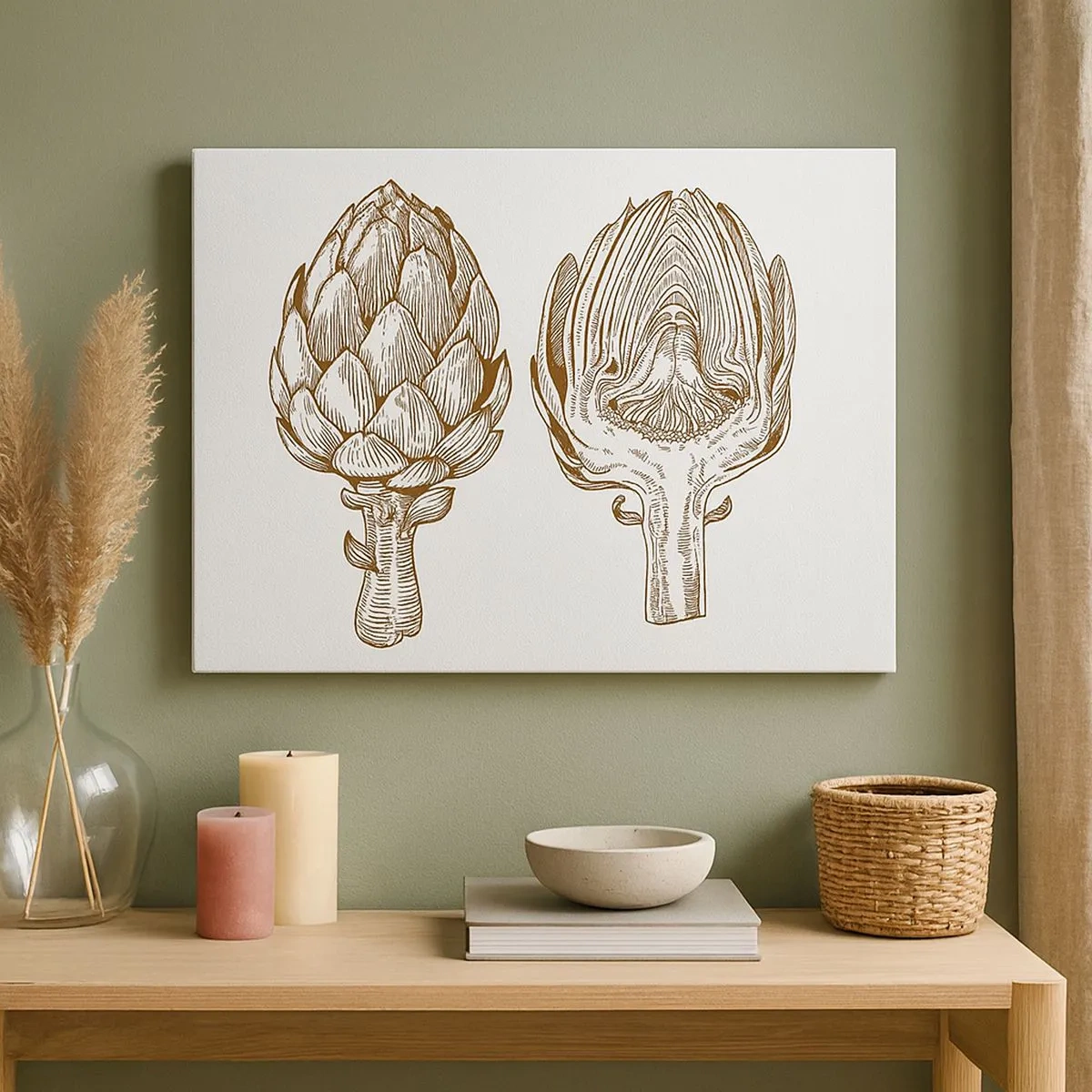 Lærredstryk - Billede på lærred - Vintage kunsttegning af en artiskok - 70x50cm - Lektion i anatomi - Moderne vægdekoration til stue og soveværelse ARTTOR