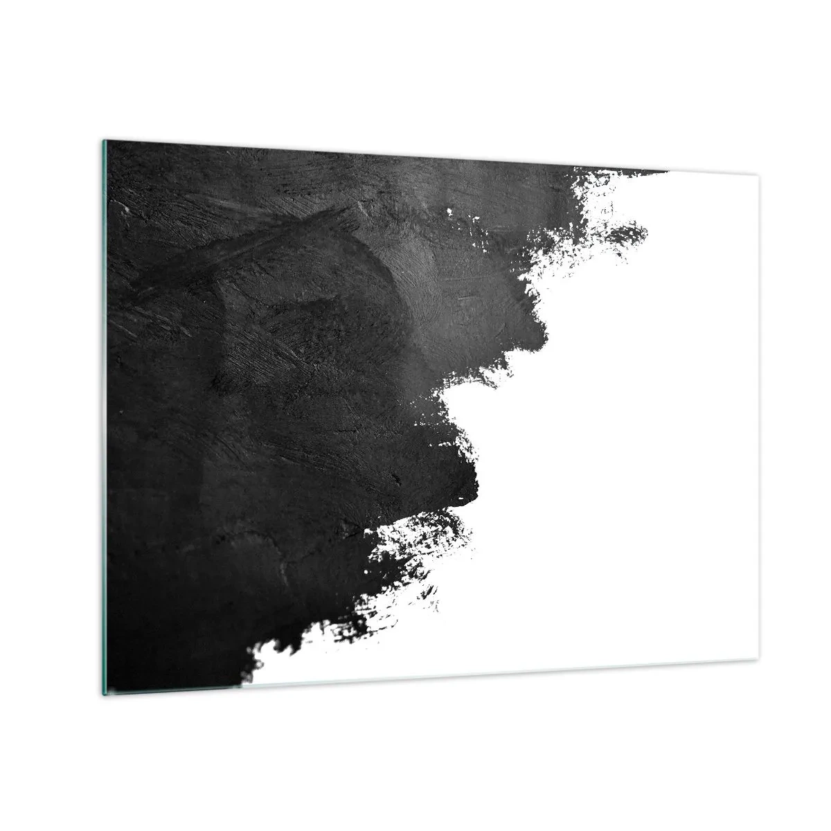 Billede på glas - Sort malingstekstur på en hvid baggrund i minimalistisk stil - 70x50cm - Elementer: jord - Moderne vægdekoration til stue og soveværelse ARTTOR