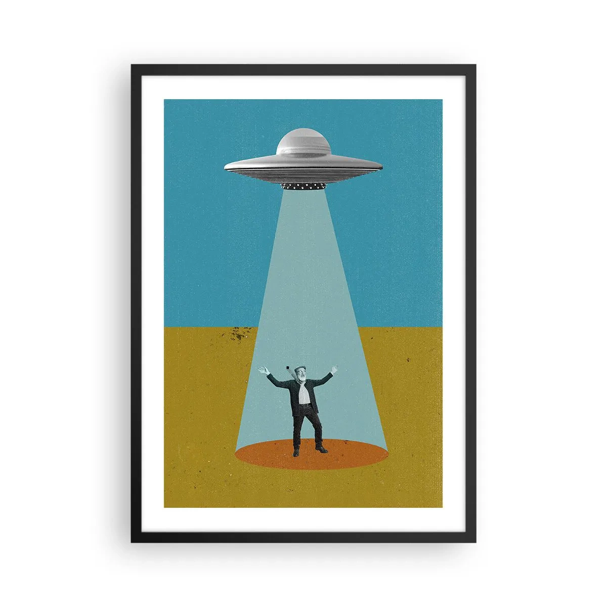 Plakat i sort ramme - Retro illustration af en UFO-bortførelse - 50x70cm - Et tæt møde - Moderne vægdekoration til stue og soveværelse ARTTOR