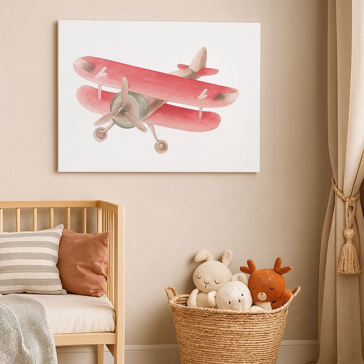 Lærredstryk - Billede på lærred - Rød retro flyvemaskine på en hvid baggrund - 70x50cm - Klar til at flyve højt - Moderne vægdekoration til stue og soveværelse ARTTOR