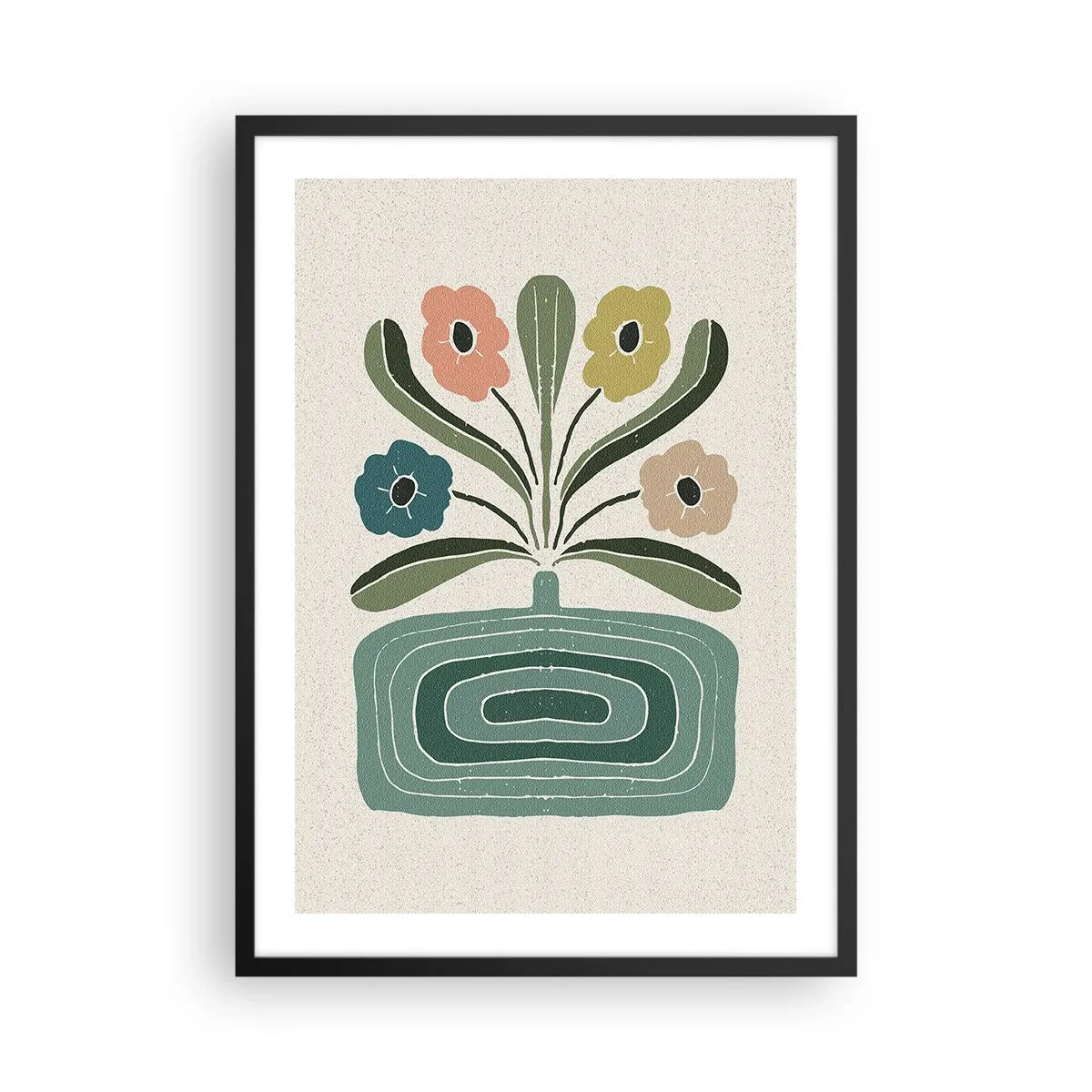 Plakat i sort ramme - Stiliserede blomster i en grafisk komposition - 50x70cm - Symmetrisk buket - Moderne vægdekoration til stue og soveværelse ARTTOR