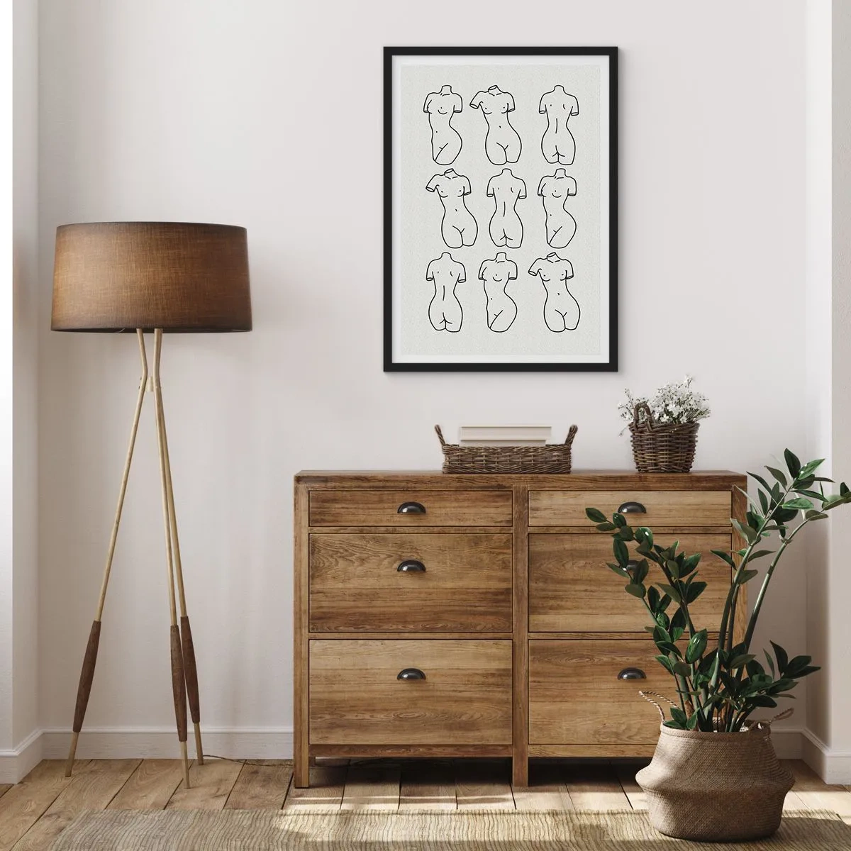 Plakat i sort ramme - En minimalistisk illustration af kvindelige silhuetter i sorte konturer. - 50x70cm - Kun Venus - Moderne vægdekoration til stue og soveværelse ARTTOR