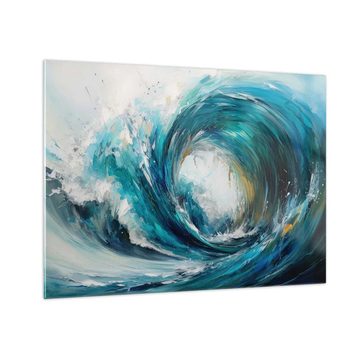 Billede på glas - Visualisering af en kraftig havbølge i form af en hvirvelstrøm med intens blå - 70x50cm - Havets portal - Moderne vægdekoration til stue og soveværelse ARTTOR