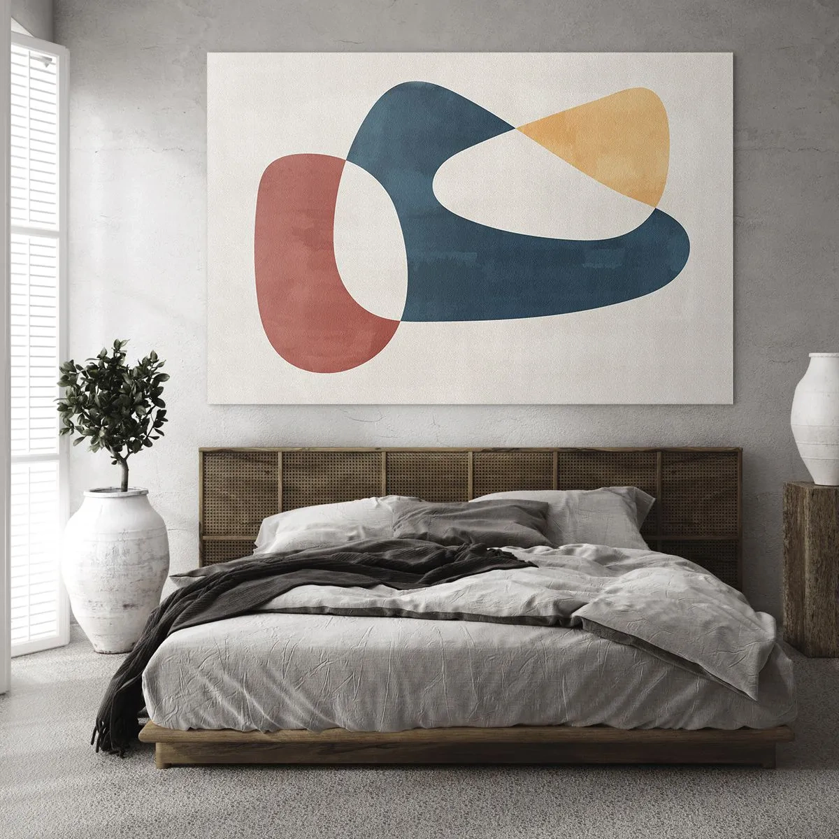 Billede på glas - Minimalistisk abstraktion i nuancer af rød og marineblå - 70x50cm - Påvirkninger og metamorfoser - Moderne vægdekoration til stue og soveværelse ARTTOR