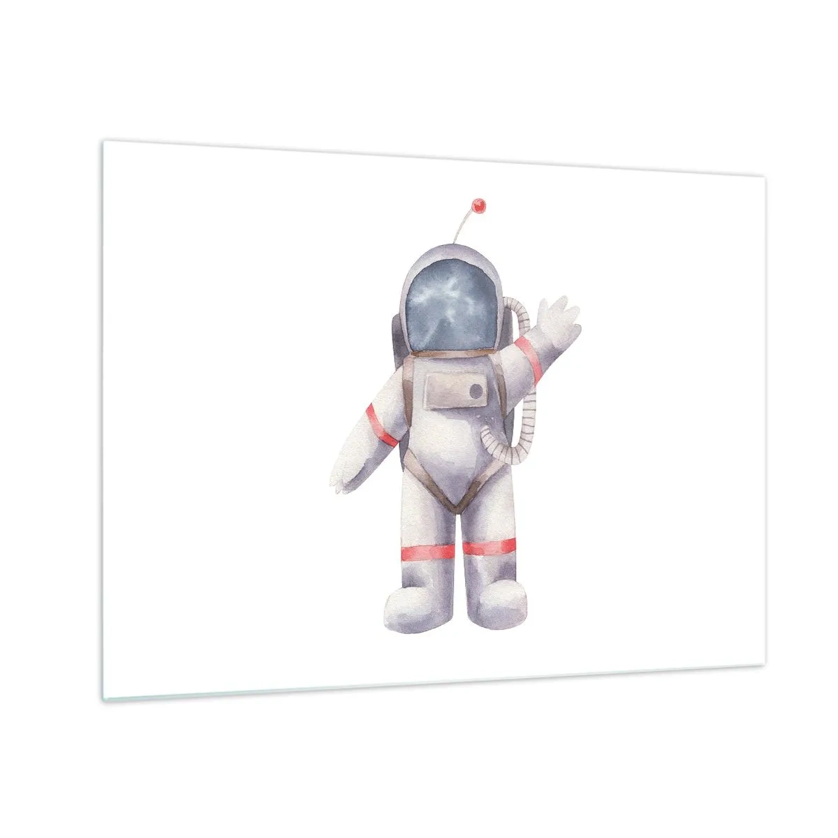 Billede på glas - Astronaut vinker i rummet - 70x50cm - Det er alt for nu! - Moderne vægdekoration til stue og soveværelse ARTTOR