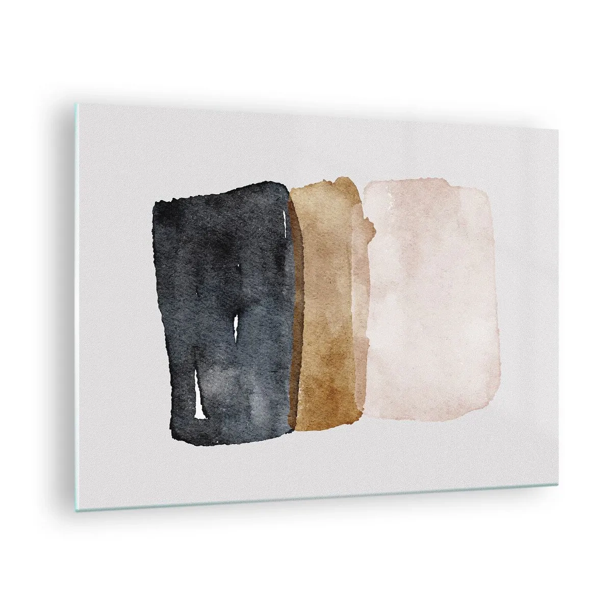 Billede på glas - Abstrakte pletter i nuancer af sort, brun og beige - 70x50cm - Sammensætning af jordfarver - Moderne vægdekoration til stue og soveværelse ARTTOR