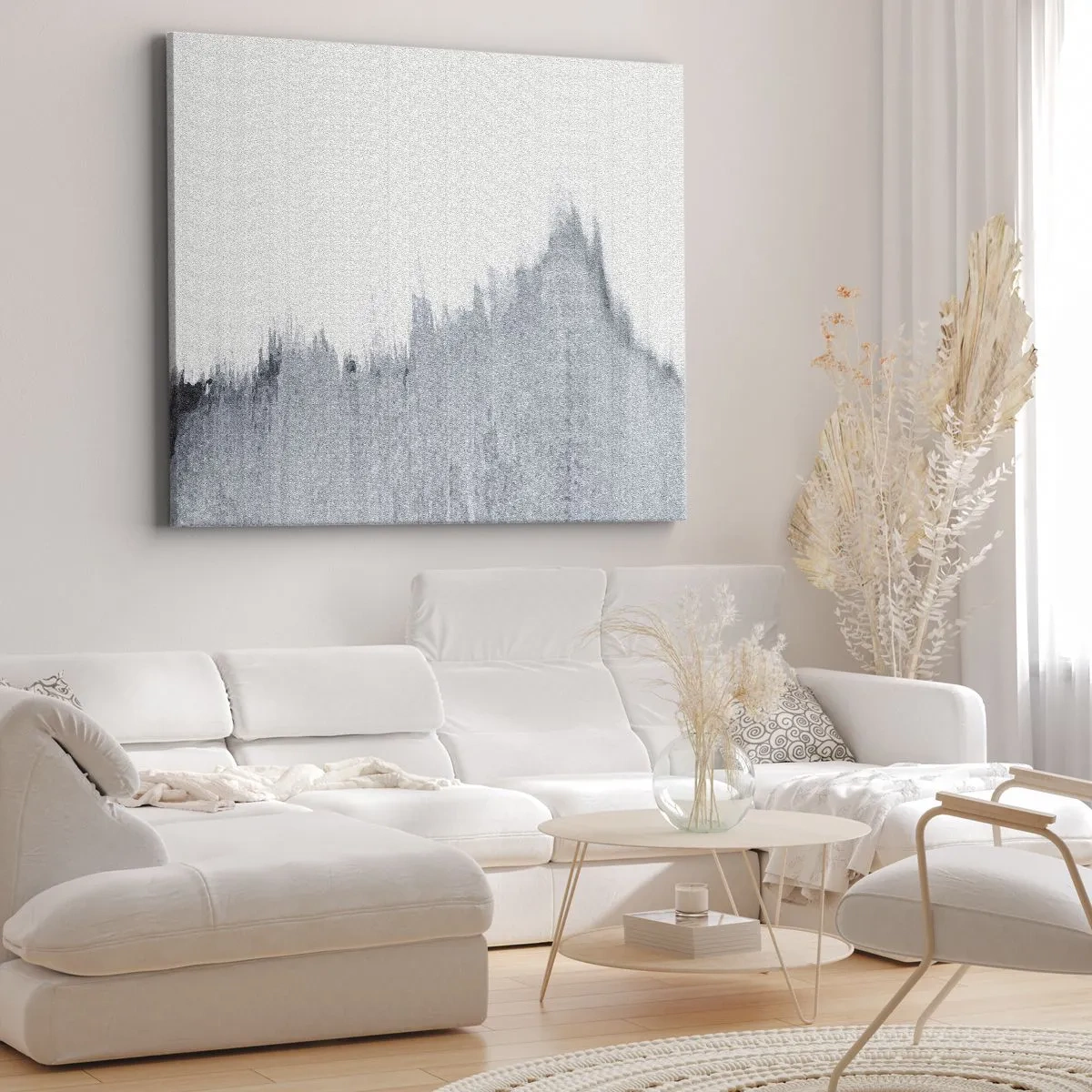 Lærredstryk - Billede på lærred - Abstrakt grå komposition i minimalistisk stil - 70x50cm - Mystisk plade - Moderne vægdekoration til stue og soveværelse ARTTOR