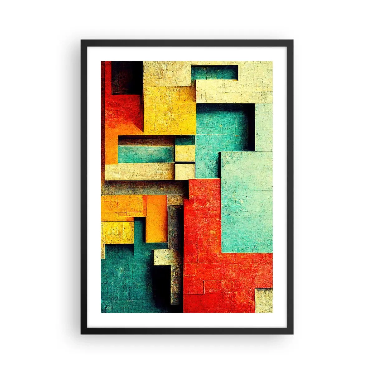 Plakat i sort ramme - Geometrisk abstraktion i levende farver - 50x70cm - Festival for rette vinkler - Moderne vægdekoration til stue og soveværelse ARTTOR