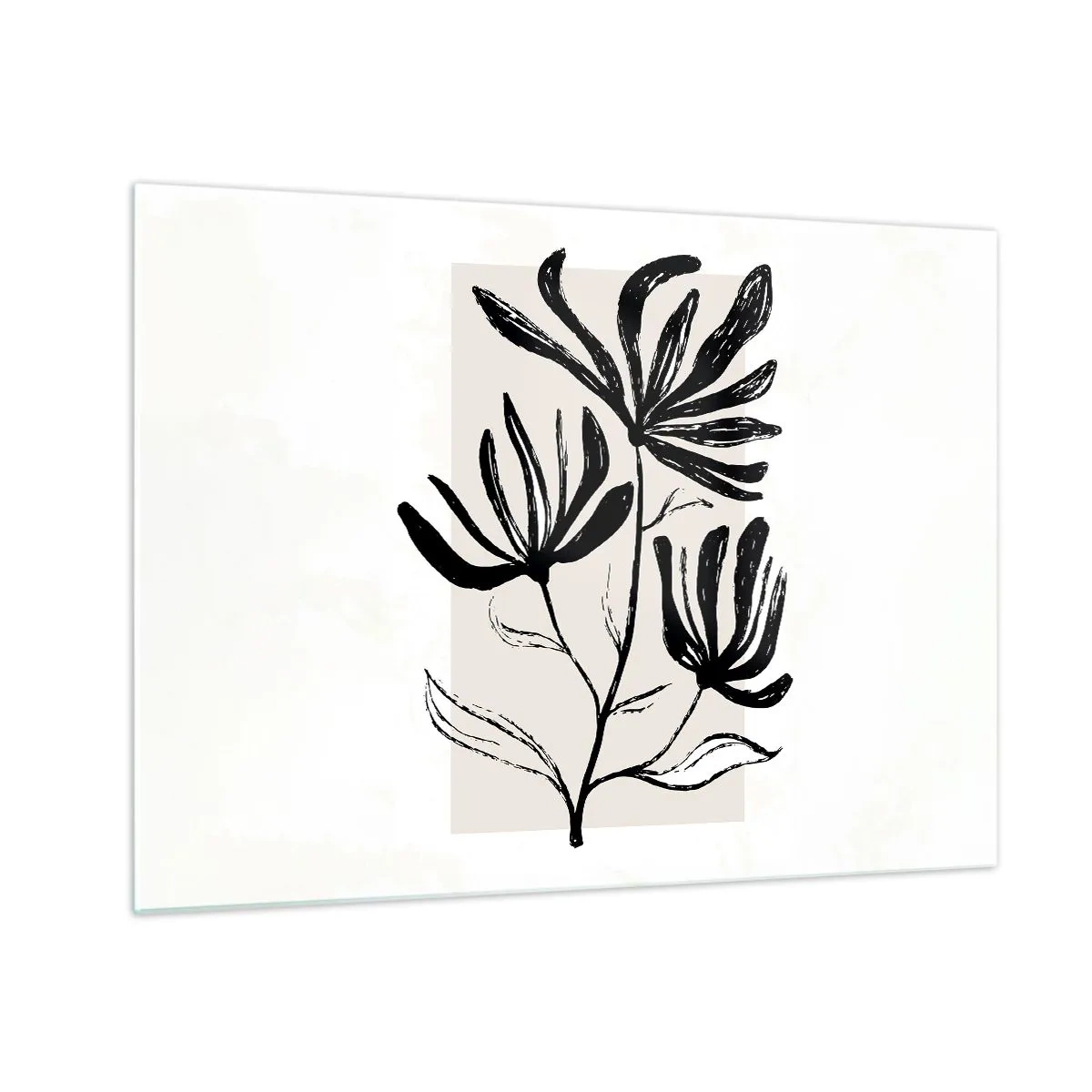Billede på glas - Sort skitse af en plante på en lys baggrund - 70x50cm - Skitse til et herbarium - Moderne vægdekoration til stue og soveværelse ARTTOR