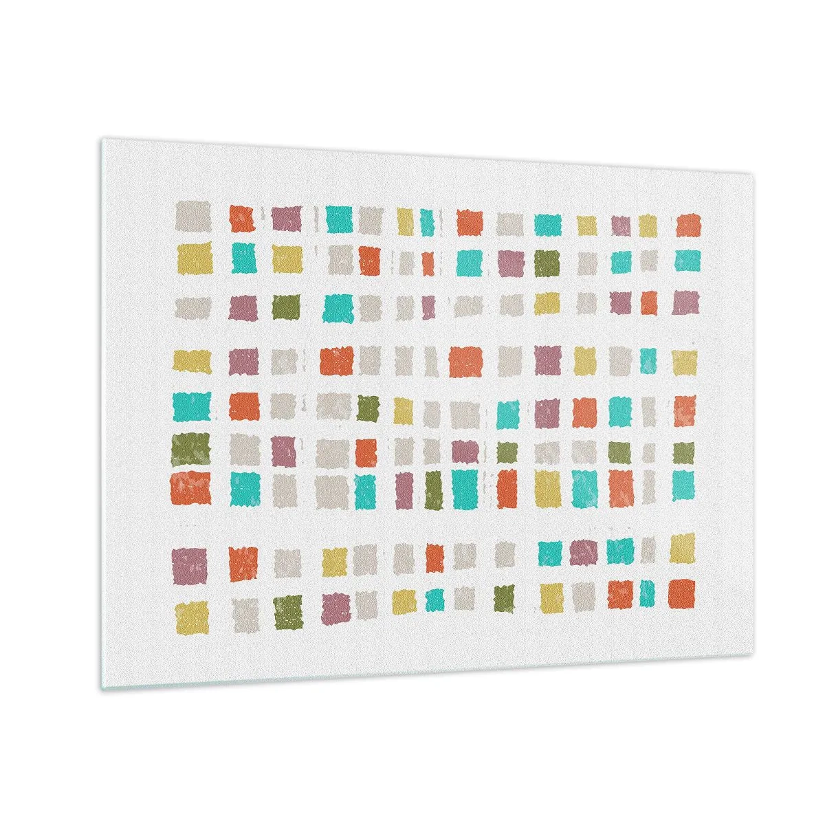 Billede på glas - Farverig mosaik af firkanter på en hvid baggrund i abstrakt stil - 70x50cm - Ukendt leg - Moderne vægdekoration til stue og soveværelse ARTTOR
