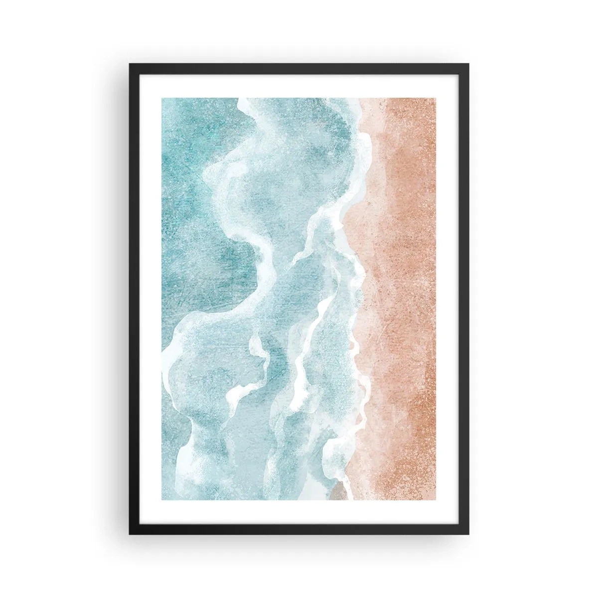 Plakat i sort ramme - Havbølger møder sandstranden - 50x70cm - Abstraktion af skyer - Moderne vægdekoration til stue og soveværelse ARTTOR