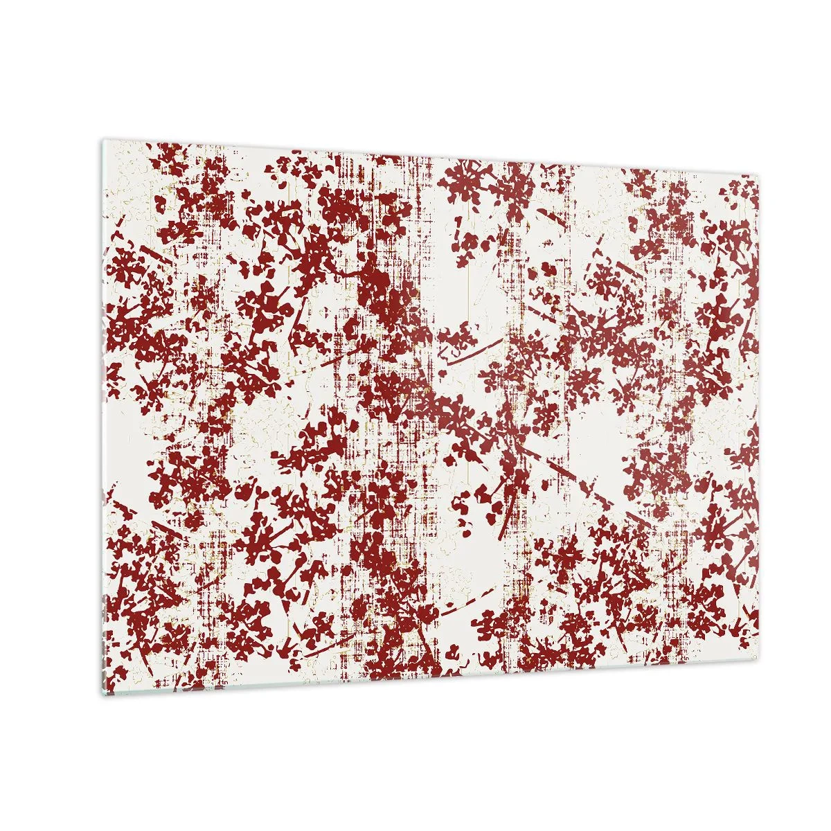 Billede på glas - Et blomstermønster i rødt på en lys, slidt baggrund - 70x50cm - Som en gammel percale - Moderne vægdekoration til stue og soveværelse ARTTOR
