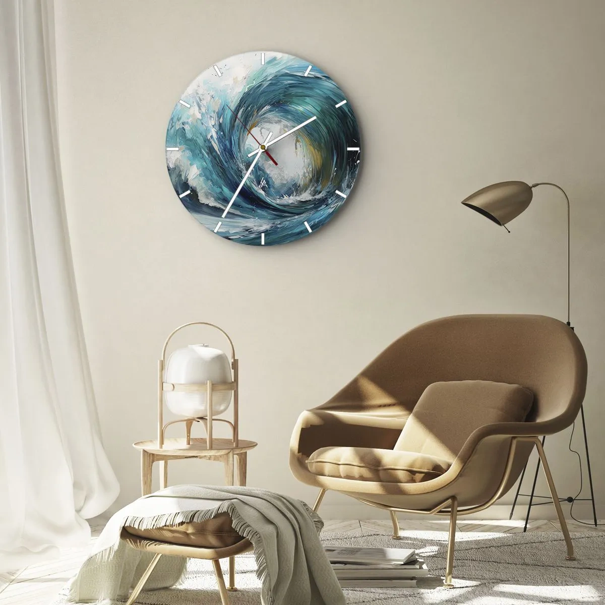 Vægur, Uret - En dynamisk havbølge hvirvler i turkise farver - 30x30cm - Havets portal - Moderne vægdekoration til stue, køkken og soveværelse ARTTOR