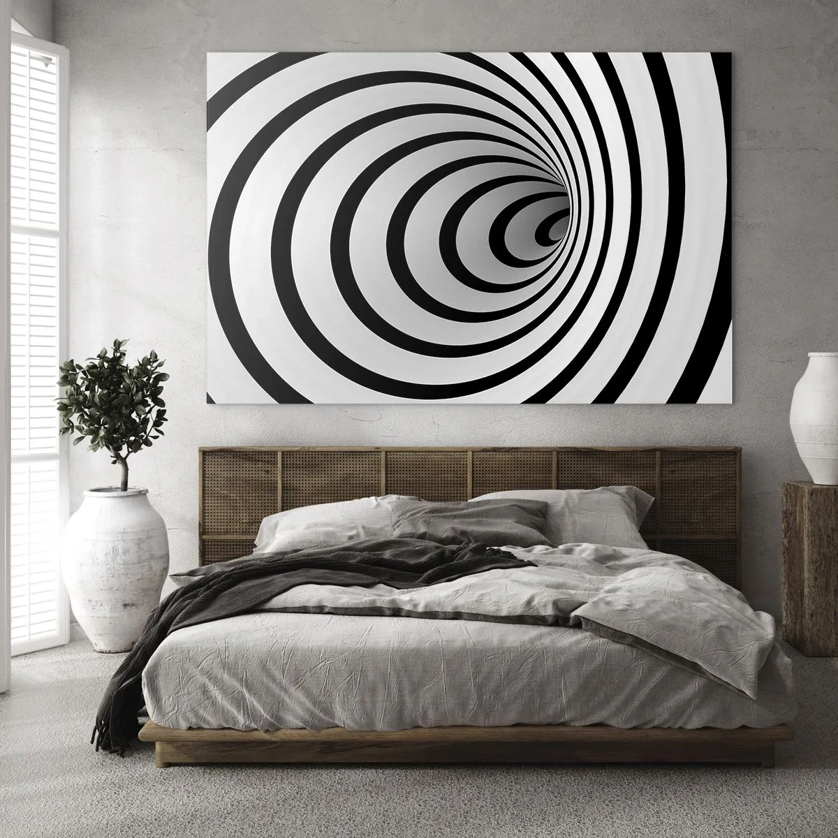 Billede på glas - Abstrakt spiralmønster i sort og hvid - 70x50cm - Kan du heller ikke modstå det? - Moderne vægdekoration til stue og soveværelse ARTTOR