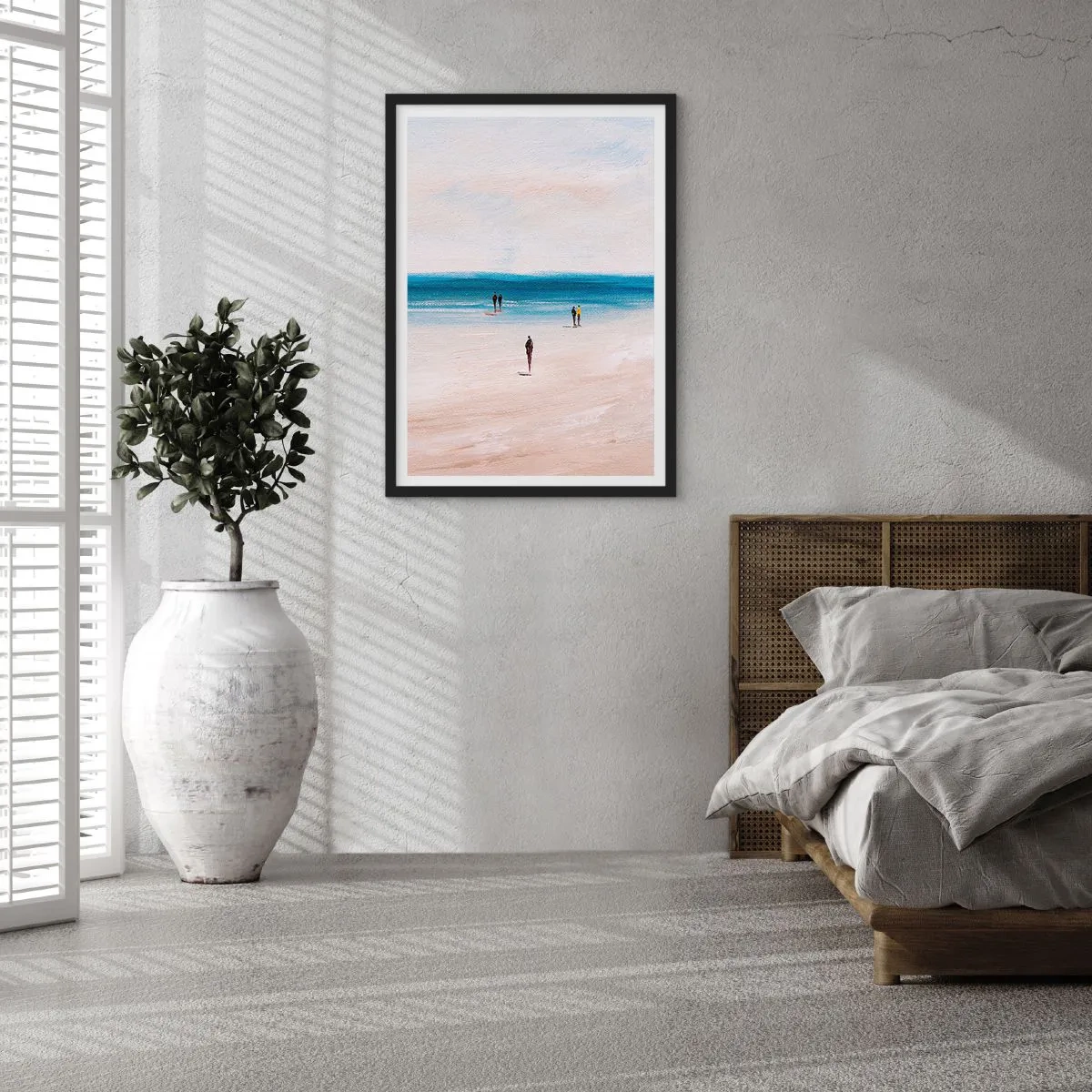 Plakat i sort ramme - Minimalistisk strandscene - 50x70cm - Et naturligt behov - Moderne vægdekoration til stue og soveværelse ARTTOR