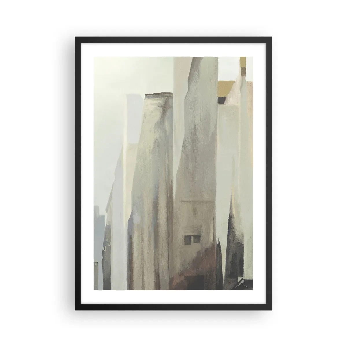 Plakat i sort ramme - Abstrakt arkitektur i dæmpede farver - 50x70cm - En drøm om byen - Moderne vægdekoration til stue og soveværelse ARTTOR