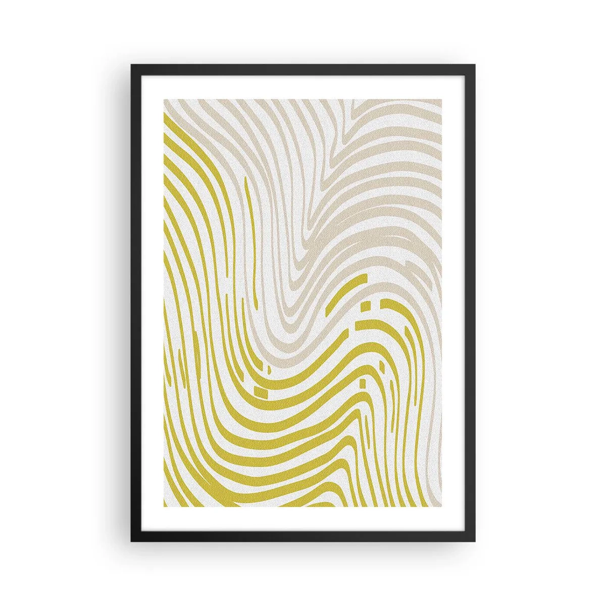 Plakat i sort ramme - En abstrakt komposition af bølgede linjer i nuancer af beige og gul. - 50x70cm - Komposition med et blidt sving - Moderne vægdekoration til stue og soveværelse ARTTOR