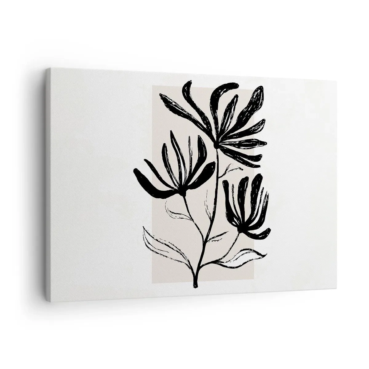 Lærredstryk - Billede på lærred - Minimalistisk sort-hvidt blomstermotiv - 70x50cm - Skitse til et herbarium - Moderne vægdekoration til stue og soveværelse ARTTOR