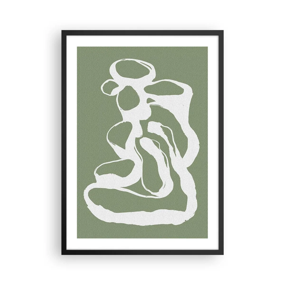 Plakat i sort ramme - Abstrakt hvid komposition på en grøn baggrund - 50x70cm - Rummets kald - Moderne vægdekoration til stue og soveværelse ARTTOR