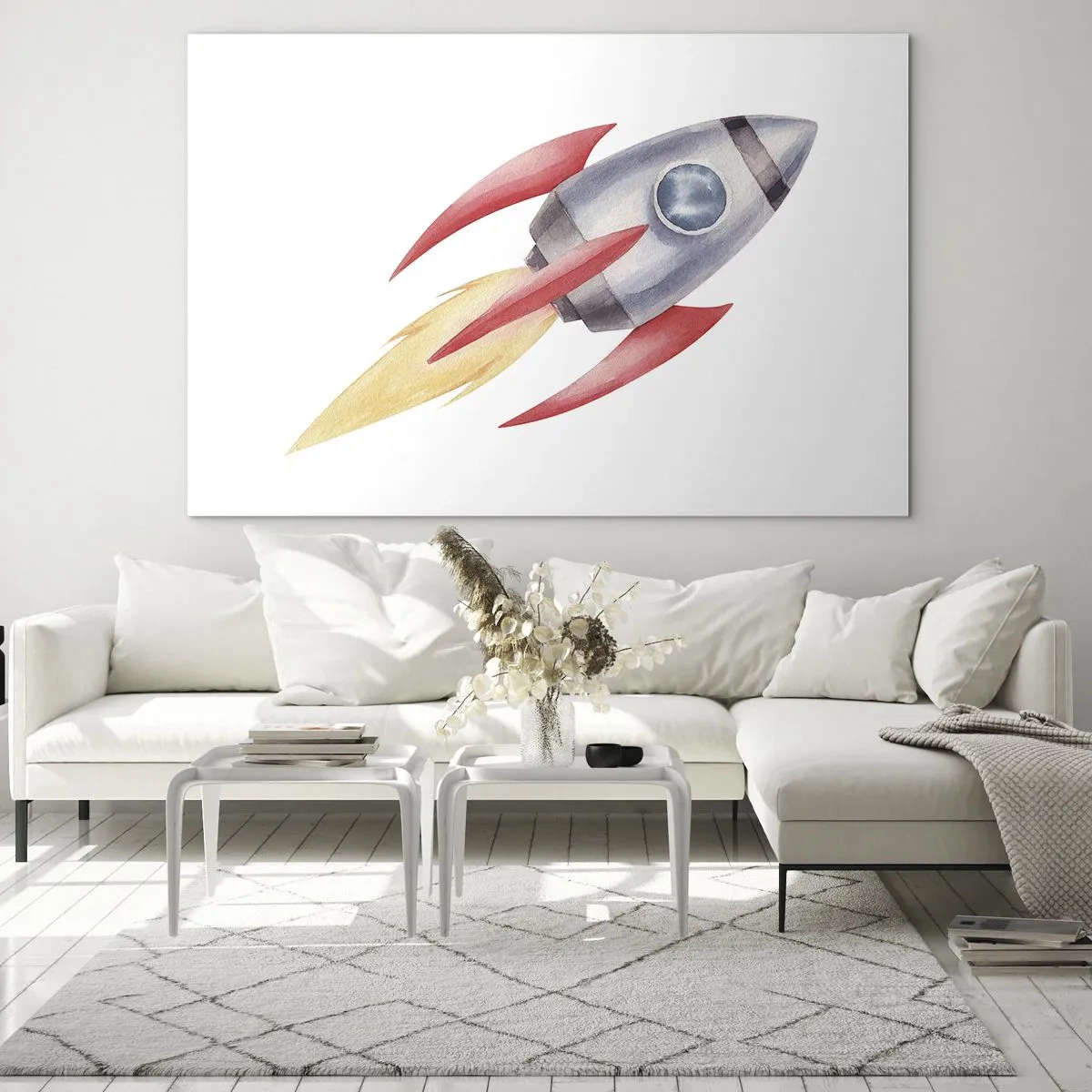 Billede på glas - En farverig raket, der flyver gennem rummet - 70x50cm - Højere, hurtigere, længere - Moderne vægdekoration til stue og soveværelse ARTTOR