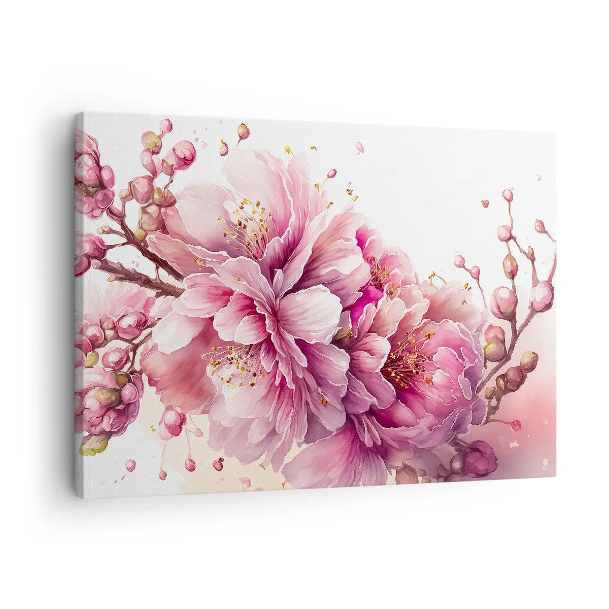 Lærredstryk - Billede på lærred - Fine kirsebærblomster i fuldt flor mod en lys baggrund - 70x50cm - Kirsebærblomst - Moderne vægdekoration til stue og soveværelse ARTTOR