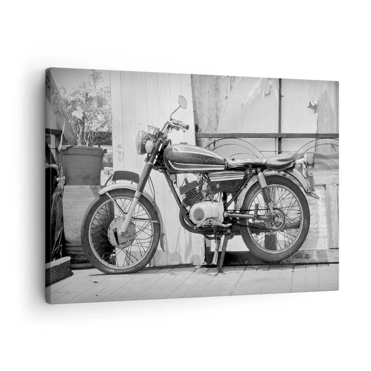 Lærredstryk - Billede på lærred - Sort-hvidt foto af en klassisk motorcykel - 70x50cm - Klassikere frem for alt - Moderne vægdekoration til stue og soveværelse ARTTOR