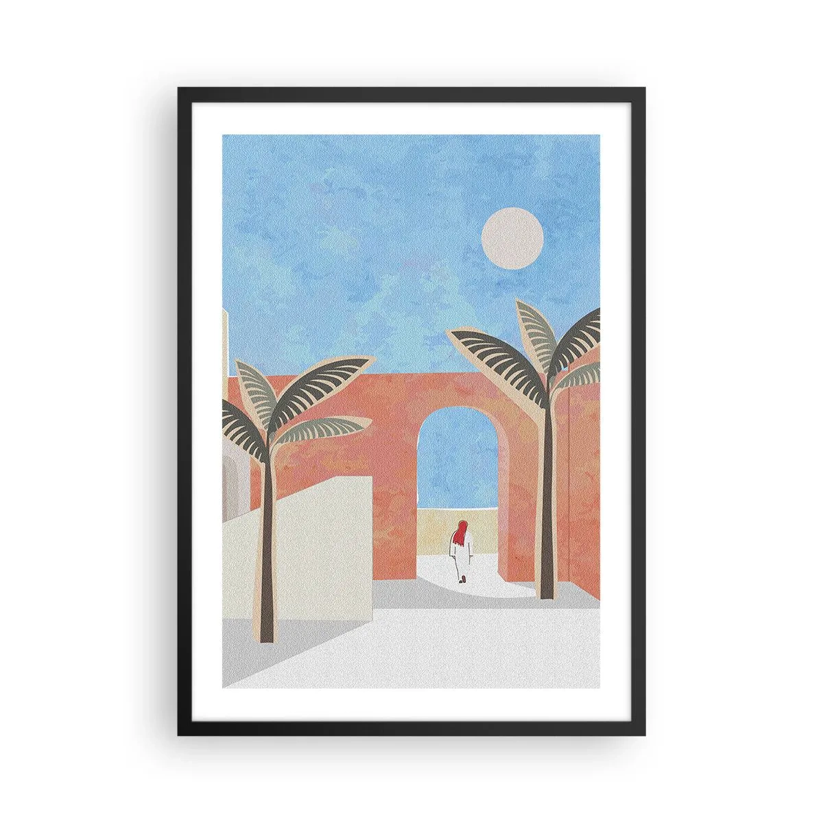 Plakat i sort ramme - Minimalistisk landskab med palmer og en bue - 50x70cm - En arabisk dag - Moderne vægdekoration til stue og soveværelse ARTTOR