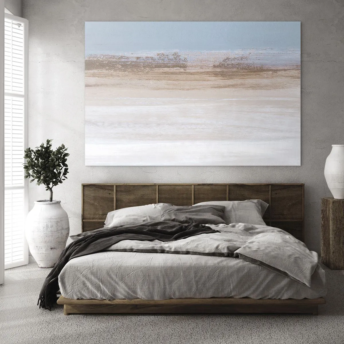 Billede på glas - Abstrakt landskab med pastelfarvet himmel og jord - 70x50cm - Tvetydigt landskab - Moderne vægdekoration til stue og soveværelse ARTTOR