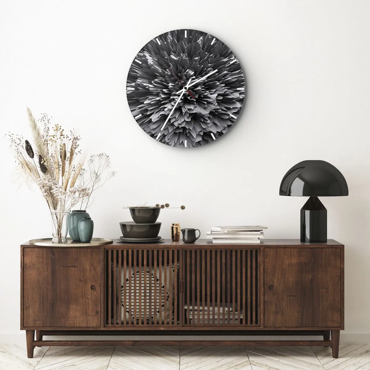 Vægur, Uret - Abstrakt sort-hvid 3D-komposition i form af en eksplosion - 30x30cm - Det kan ikke blive skarpere end dette - Moderne vægdekoration til stue, køkken og soveværelse ARTTOR