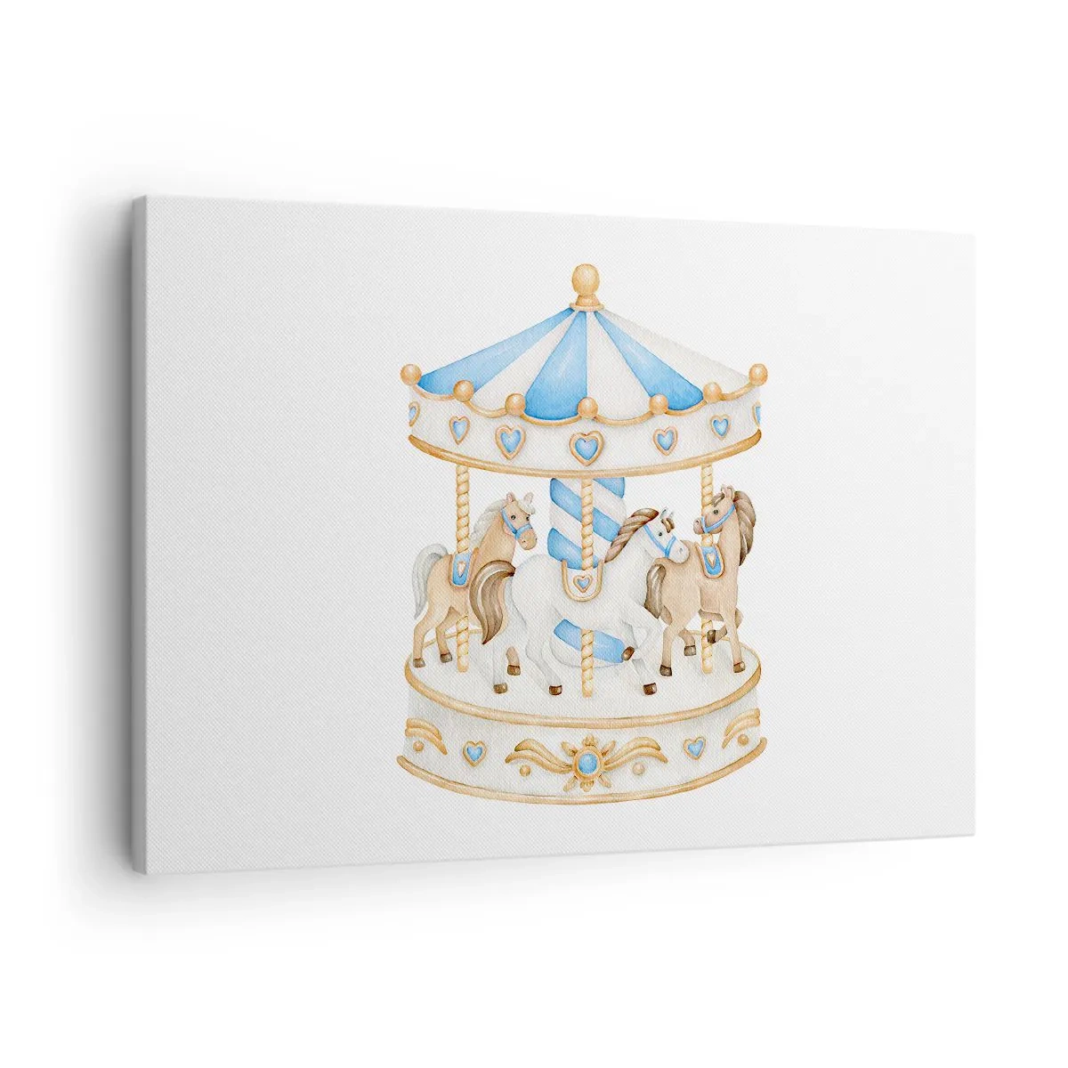 Lærredstryk - Billede på lærred - En karrusel i pastelfarver på en hvid baggrund - 70x50cm - Sød barndom - Moderne vægdekoration til stue og soveværelse ARTTOR