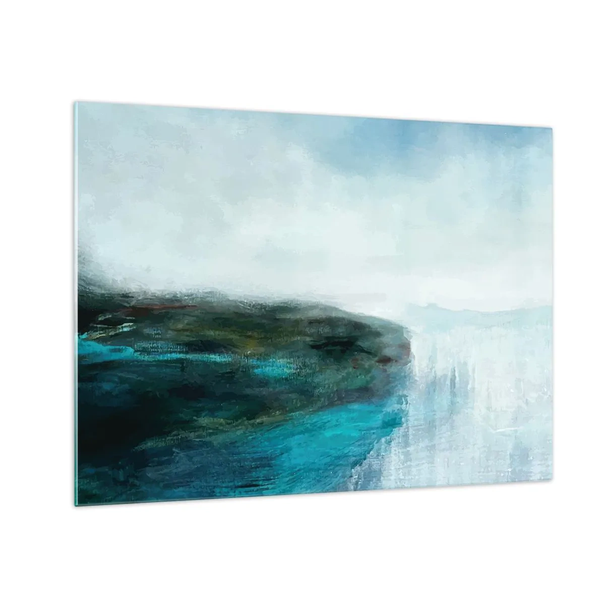 Billede på glas - Abstrakt vandlandskab med dominerende blå og hvide farver - 70x50cm - Marin abstraktion - Moderne vægdekoration til stue og soveværelse ARTTOR