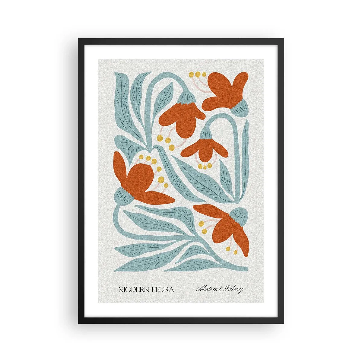 Plakat i sort ramme - Dekorative blomster i orange og blå nuancer - 50x70cm - Mod jorden, mod solen - Moderne vægdekoration til stue og soveværelse ARTTOR
