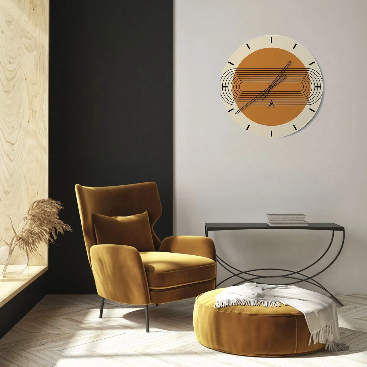 Vægur, Uret - Geometrisk komposition i beige og orange nuancer - 30x30cm - Den perfekte plan - Moderne vægdekoration til stue, køkken og soveværelse ARTTOR